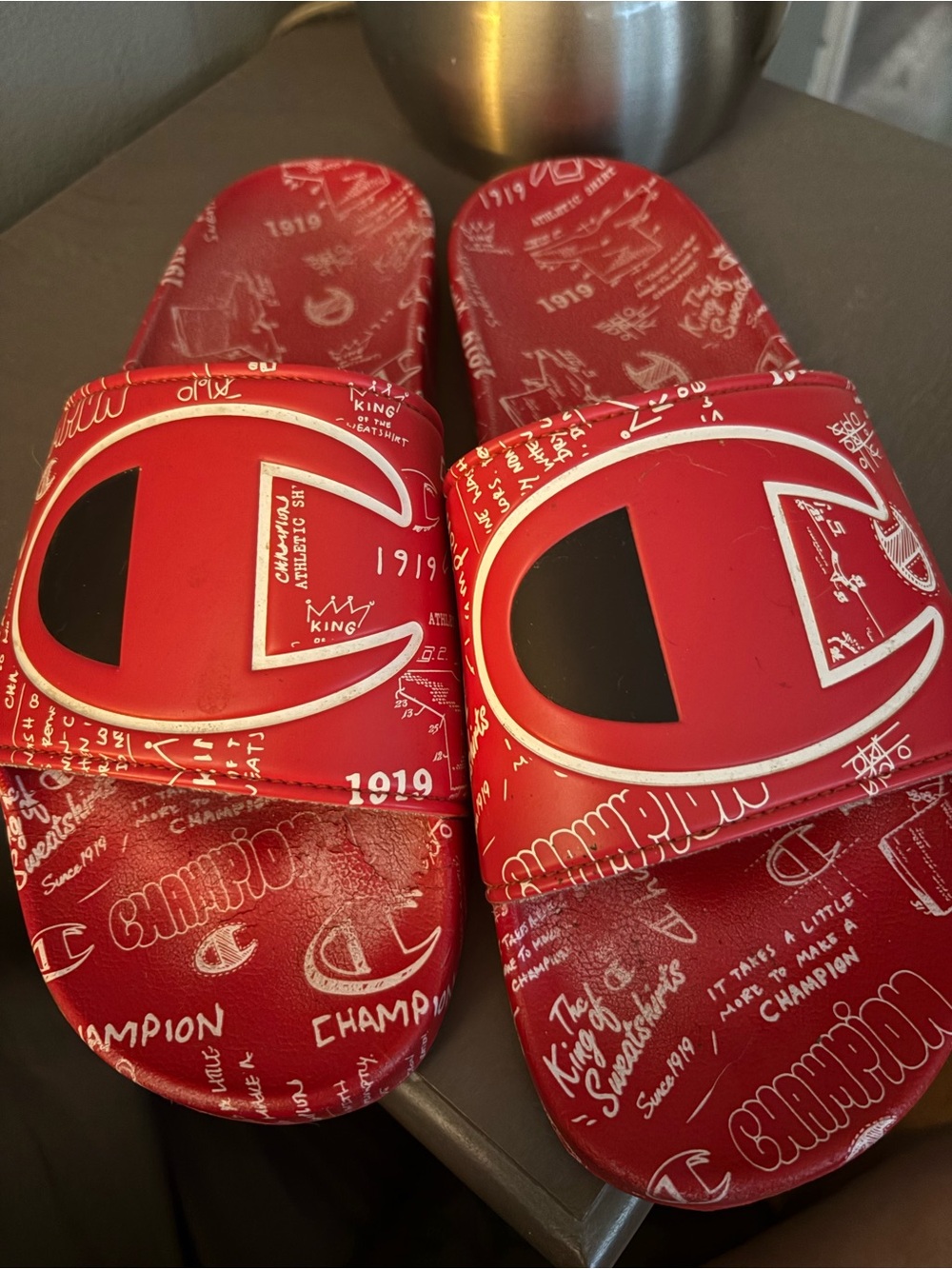 Men’s Champion' Red Logo Slide Sandals